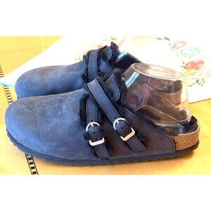 birkenstock blair Shearling Women’s Leather Black Clogs Size 8.5 ( 39)